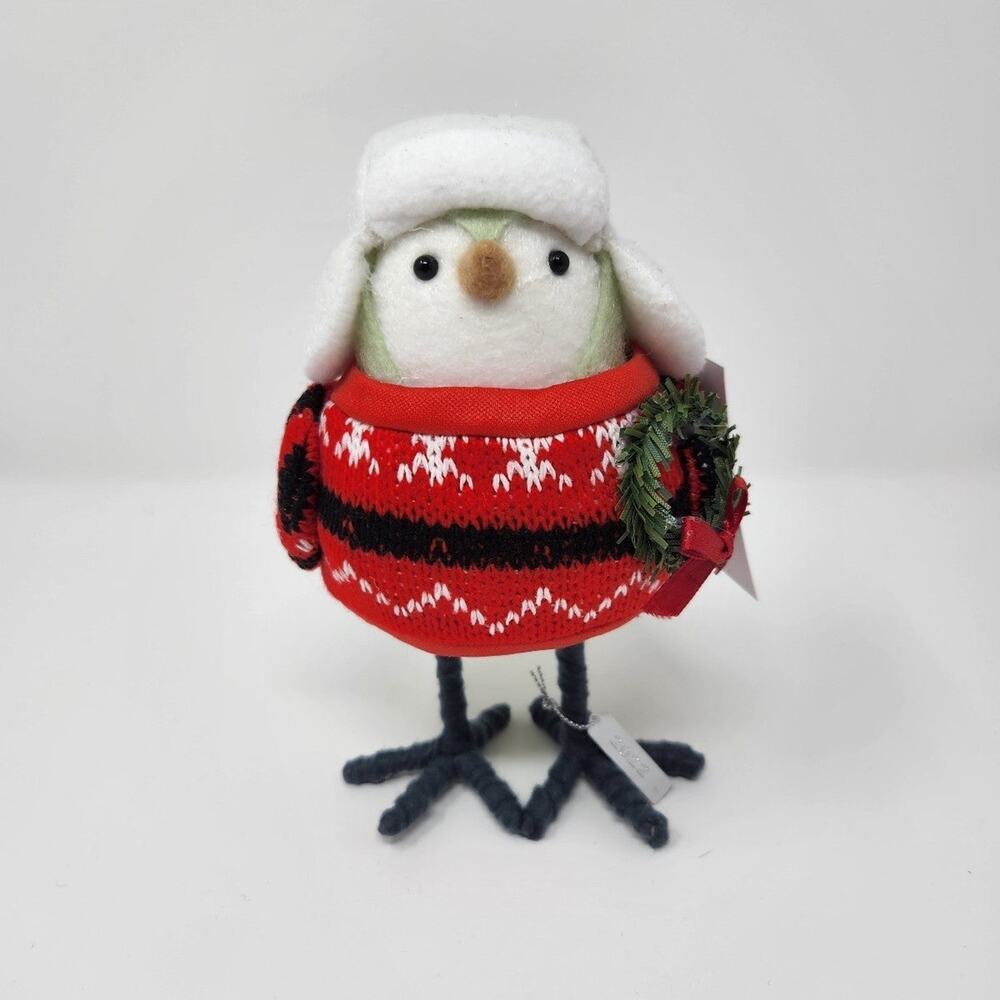 "Fika" Wondershop Red Sweater and Wreath Felt Bird